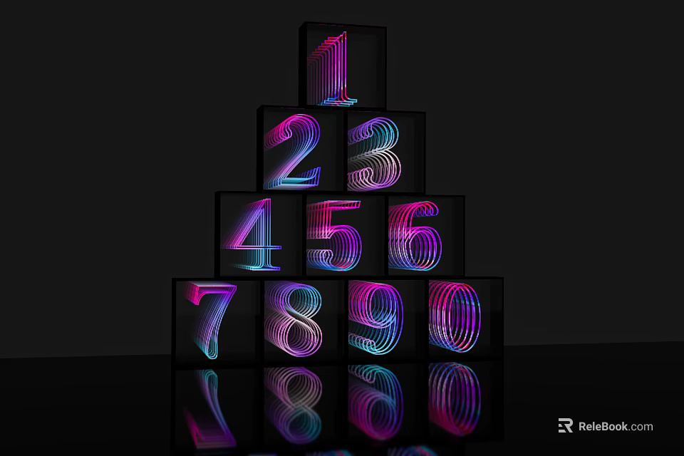 Modern Commercial LED Digital Display Equipment With Illuminated Digits One to Zero 3d model