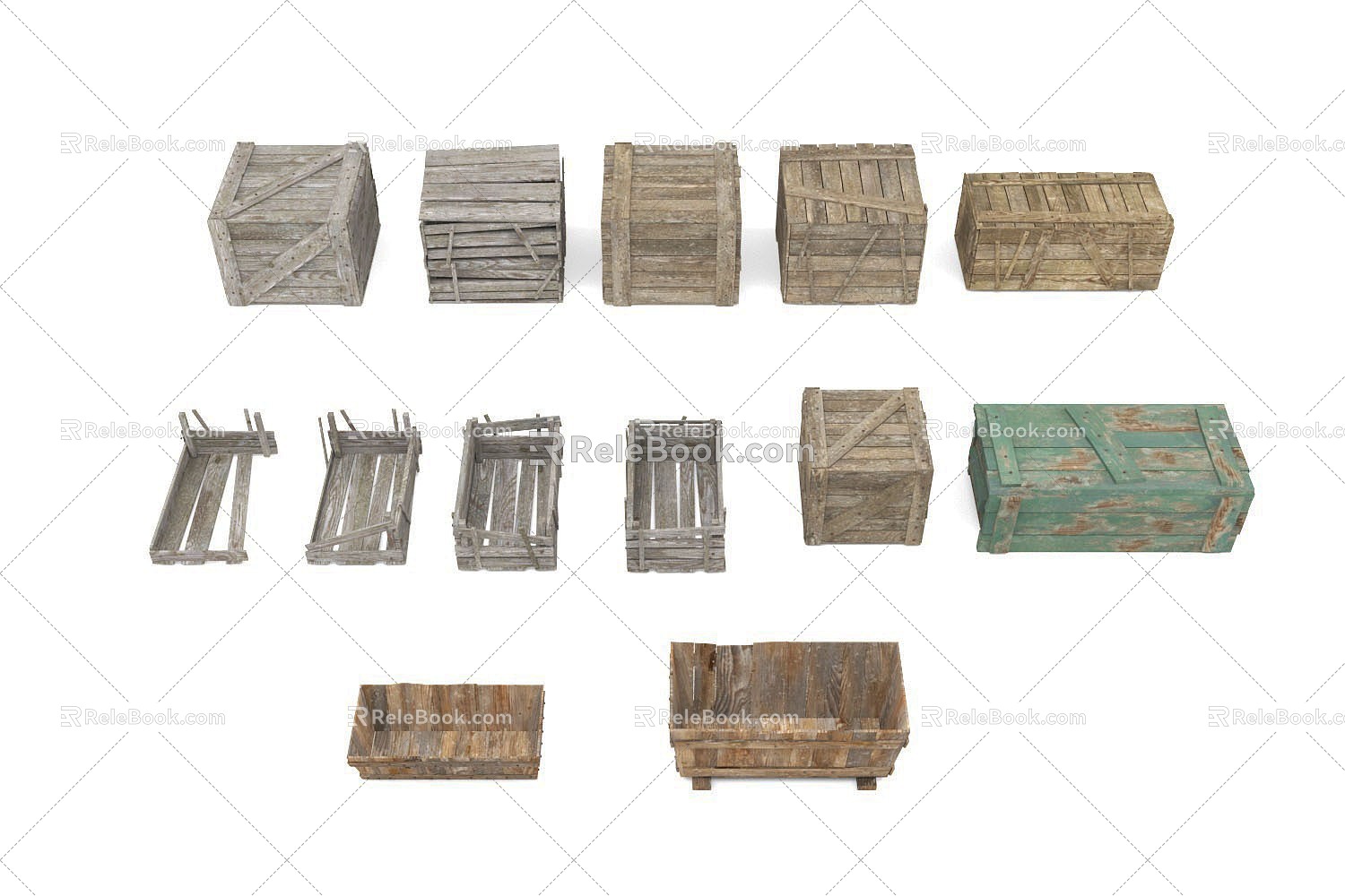 Wooden box broken box manger dock cargo box storage box 3d model