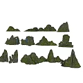 Garden Decorative Rock Ornaments With Various Shapes And Green Mossy Surface Design