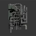 Industrial Equipment With Complex Piping System And Metal Structural Components Layout