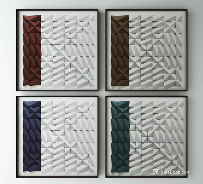 Modern Abstract Wall Art With Geometric Patterns And Colorful Framed Sections 3d model