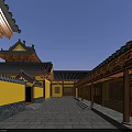 Traditional Chinese Ancient Architecture Courtyard With Yellow Walls Tile Roofs And Wooden Eaves