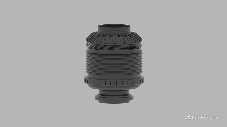 Detailed Black Cylindrical Mechanical Part With Layered Structure And Industrial Design 3d model 