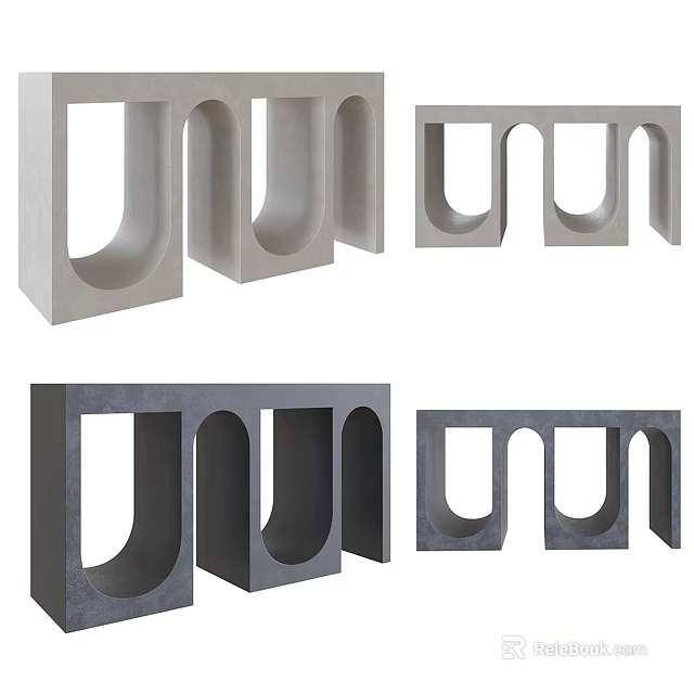Modern Console Table With Geometric U Shaped Units And Gray Black Sleek Design 3d model 