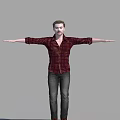 Man in Red Plaid Shirt with Arms Crossed Against Gray Background Standing Pose