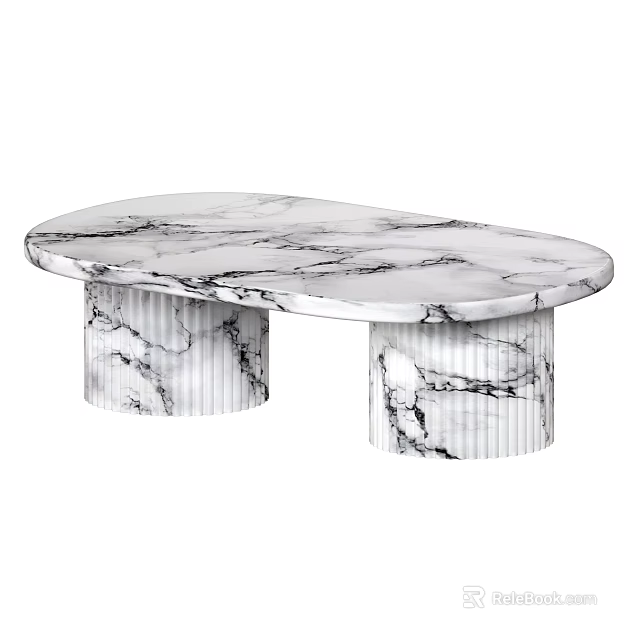 Elegant Marble Dining Table With Oval Top And Fluted Legs Modern Design 3d model