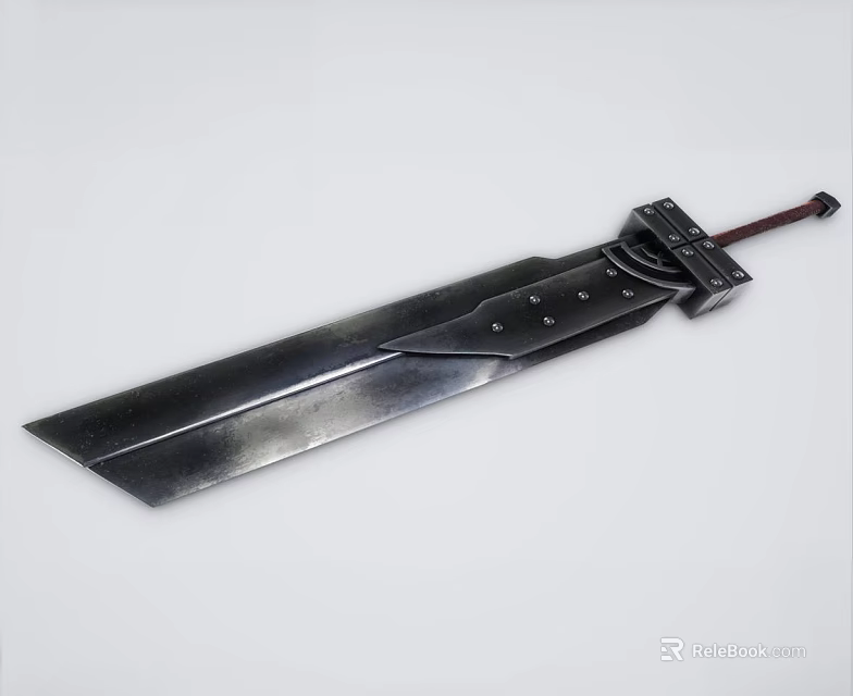 Classic Metal Sword Weapon With Long Sharp Blade Red Hilt And Riveted Details 3d model 