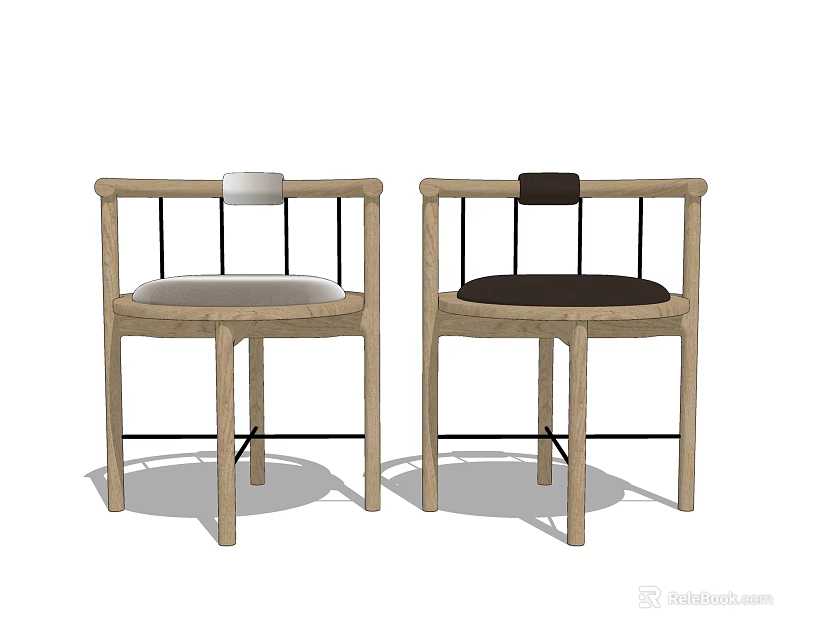 Contemporary Accent Chairs With Wooden Frame Round Backrest And Two Tone Seats 3d model 