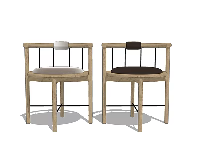 Contemporary Accent Chairs With Wooden Frame Round Backrest And Two Tone Seats 3d model