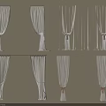 White Curtains With Various Drapery Styles And Tiebacks For Home Window Decor 3d model