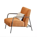 Modern Orange Single Seater Sofa with Quilted Fabric Metal Frame and Textured Pillow