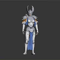 3D Model Of Mythical Character In Silver Armor With Blue Cape And Horned Helmet