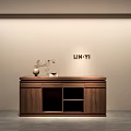 LIN YI Clothing Store Interior With Wooden Cabinet Vase And Decorations On Light Background