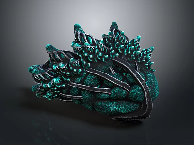 Artistic Abstract Plant Sculpture with Dark Green Black Branches and Small Green Dot Structures 3d model