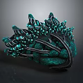 Artistic Abstract Plant Sculpture with Dark Green Black Branches and Small Green Dot Structures