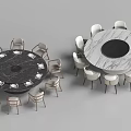 Modern Dining Table Set With Round Black White Marble Tabletop And Chairs 3d model