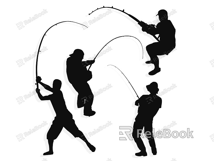 Fishing silhouette figure action boat fish design element sports wall decoration icon fishing rod fishing sea fishing fishing sports fishing gear model