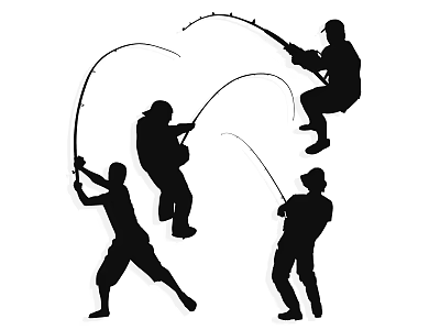 Fishing Silhouettes Of People Casting Fishing Rods In Different Poses 3d model
