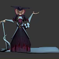 Wide Brim Hat Witch Character With Purple Robe And Blue Serpent Creature Standing Together