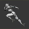 Game Movie Character With White Mecha Suit Silver Black Details Head Antenna Forward Sprinting Pose