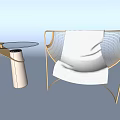 Elegant Leisure Chair With Gold Frame White Cushion And Glass Top Side Table