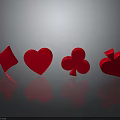 Red Playing Card Suits Diamond Heart Club Spade With Reflection On Dark Background