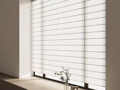 Modern White Venetian Blinds in Window with Natural Light and Indoor Plant 3d model