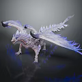 Mythical Creature Game Movie Character With White Feathered Wings Black Horns And Blue Glowing Effects