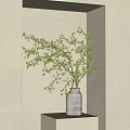 Minimalist Vase With Natural Green Leaf Branches In Beige Wall Corner