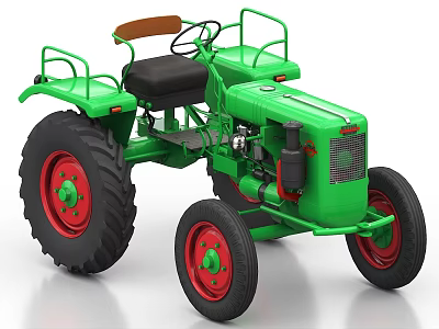 Classic Green Agricultural Tractor With Red Wheels And Black Seat 3d model