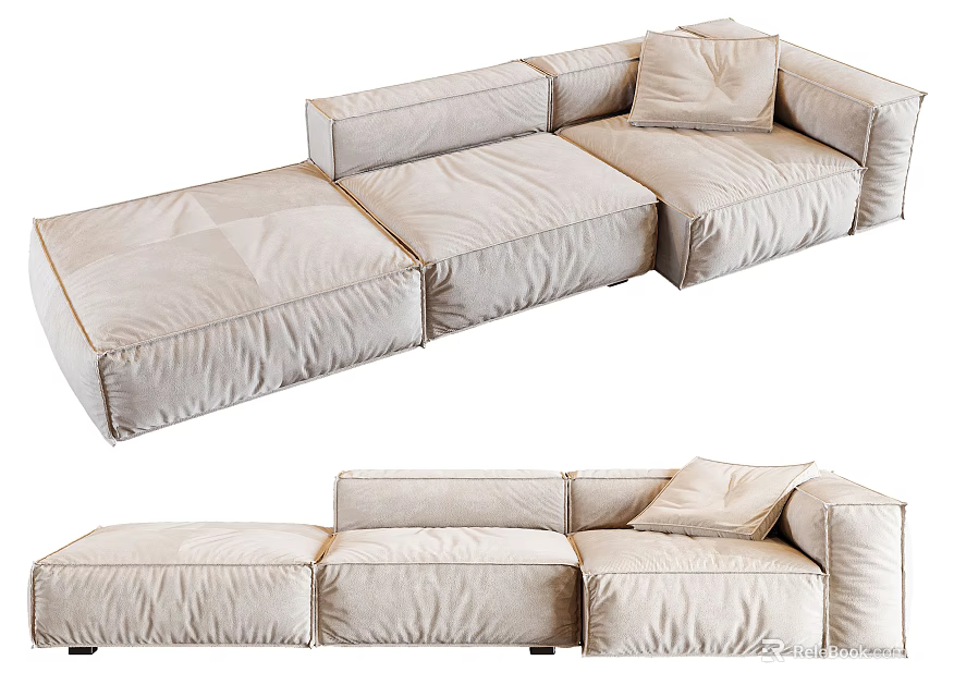 Modern Beige Modular Sectional Sofa With Comfortable Cushions And Spacious Design 3d model 