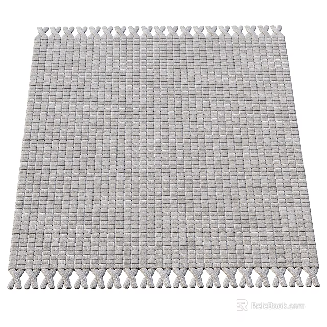 Gray Woven Square Rug with Fringe Tassels and Textured Design for Modern Interiors 3d model 