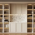 Modern Beige Display Cabinet With Arch Design Lit Shelves And Decorative Pattern Backdrop 3d model