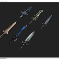 Various Decorative Swords With Unique Designs And Colorful Handle Details