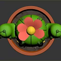 Cartoon Style Green Cactus Plant With Orange Pot Red Flower And Smiling Face