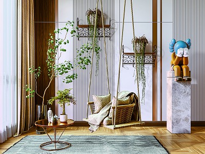 Modern Hanging Chair Balcony Green Plant Hanging Chair Hanging Basket model