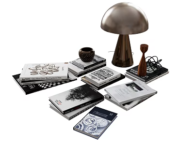Stylish Books And Magazines Display With Stacked Volumes Decorative Lamp And Ornaments 3d model
