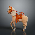 Light Brown Toy Horse Figure With White Mane Tail And Orange Saddle Reins