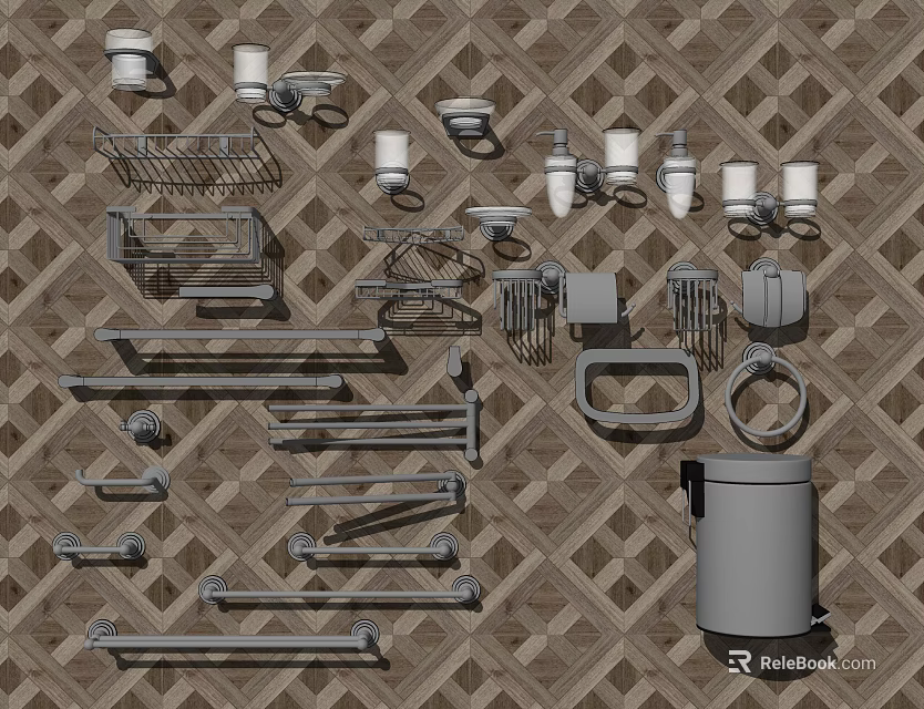 Essential Bathroom Accessories Including Towel Racks Toilet Paper Holders And Grab Bars 3d model 