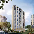 Modern High-rise Residential Building Exterior Design With Surrounding Trees Blue Sky And Large Windows