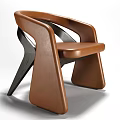 Modern Brown Leather Leisure Chair with Curved Armrests and Unique Leg Design