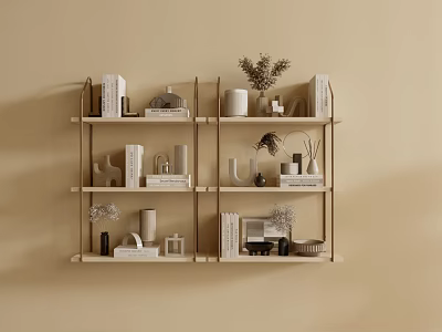 Modern Shelving Unit with Books Decorative Plants Vases Jars and Small Ornaments 3d model