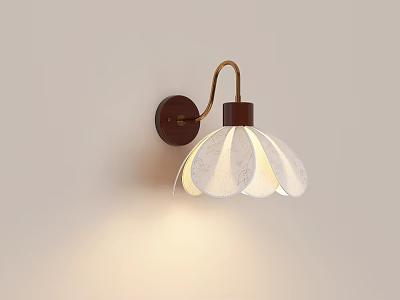 White Cutout Shade Wall Lamp with Brass Curved Arm and Dark Base 3d model