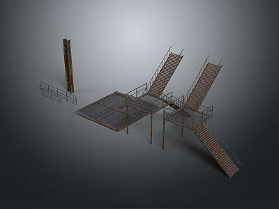 Modern Industrial Metal Platform Structures With Stairs Railings Frame And Components 3d model