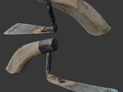 Traditional Agricultural Equipment With Wooden Handles And Metal Plow Blades 3d model