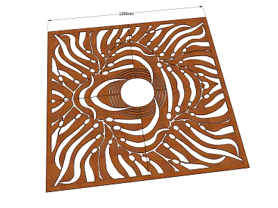 Brown Square Garden Decor With Intricate Hollow Pattern And Circular Center 3d model