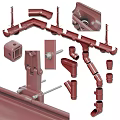 Durable Red Gutter System With Elbow Joints And Bracket Components 3d model