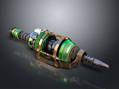 Mechanical Tool With Green Metal Components Spiral Structure And Gears 3d model