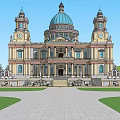 Ancient Architecture Featuring Blue Dome Yellow Main Body Two Side Towers And Green Surroundings