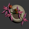 Beautiful Pink Orchid Flowers In White Vase With Gray Background